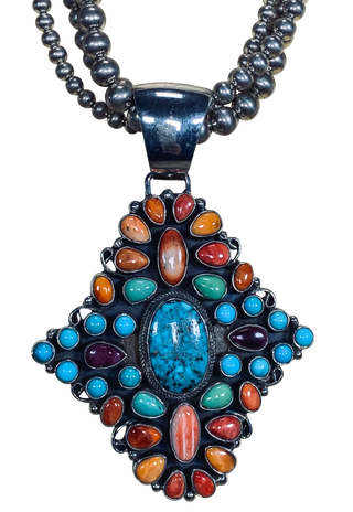 Spiny Oyster & Assorted Turquoise Cluster Pendant | E. Spencer