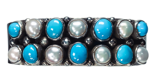 Mother of Pearl & Sleeping Beauty Turquoise Cuff | Philbert Secatero