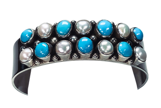 Mother of Pearl & Sleeping Beauty Turquoise Cuff | Philbert Secatero