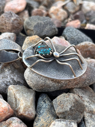 Tufa Cast Red Mountain Turquoise Spider Pendant - Philander Begay