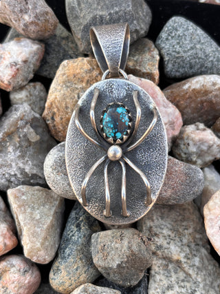 Tufa Cast Red Mountain Turquoise Spider Pendant - Philander Begay
