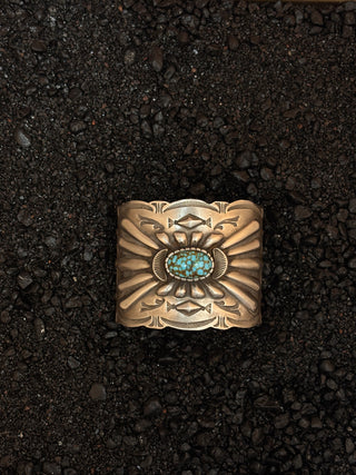 Wide Kingman Turquoise Repoussé Cuff | Julian Chavez