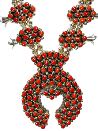 Mediterranean Red Coral Squash Blossom Necklace | Artisan Handmade