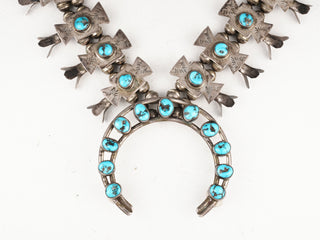 Old Pawn High Grade Persian Turquoise Squash Blossom Necklace | Artisan Handmade