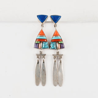 Sleeping Beauty Turquoise, Black Web Turquoise, Spiny Oyster Shell, Lapis, Gaspeite, Sugilite, & Coral Earrings | Julias Burbank