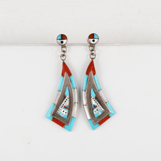 Sleeping Beauty Turquoise, Mother of Pearl, Jet, Sterline, & Coral Earrings | Artisan Handmade