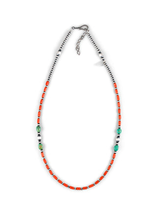 Sonoran Gold Turquoise, Navajo Pearl, & Coral Necklace | Artisan Handmade