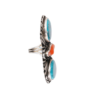 High Grade Kingman Turquoise & Branch Coral Ring | Tommy Jackson