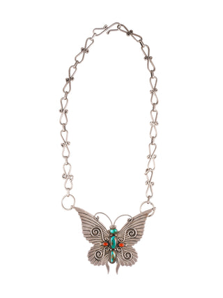 Sonoran Gold Turquoise & Coral Butterfly Necklace | Lee Charley