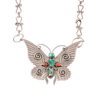 Sonoran Gold Turquoise & Coral Butterfly Necklace | Lee Charley