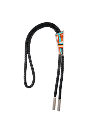 Kingman Turquoise, Spiny Oyster Shell, Ivory, Coral, & Ironwood Bolo Tie | David Tune
