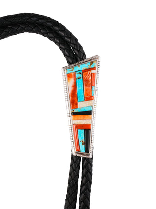 Kingman Turquoise, Spiny Oyster Shell, Ivory, Coral, & Ironwood Bolo Tie | David Tune