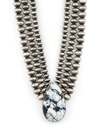 White Buffalo Turquoise & Navajo Pearl Necklace | Eugene Gruber