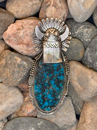 Broad Face Kingman Turquoise Kachina Pendant | Bennie Ration