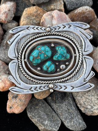 Vintage Reversible Lone Mountain Turquoise and Coral Belt Buckle - Jessie Claw