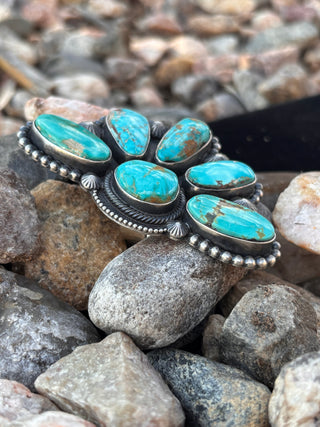 Royston Turquoise Adjustable Half Cluster Ring - Readda Begay