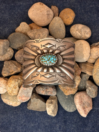 Wide Kingman Turquoise Repoussé Cuff | Julian Chavez