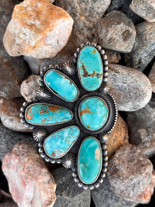 Royston Turquoise Adjustable Half Cluster Ring - Readda Begay