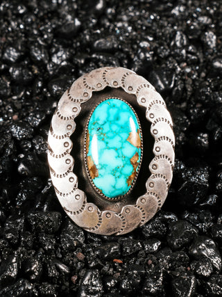 Lone Mountain Turquoise Old Pawn Shadowbox Ring | Artisan Handmade
