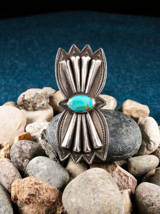 Fox Turquoise Butterfly Concha Old Pawn Ring | Artisan Handmade