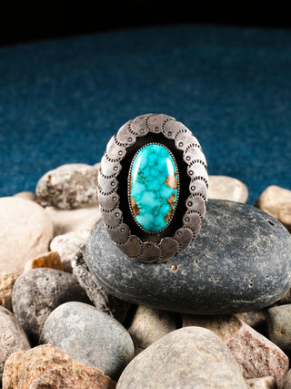 Lone Mountain Turquoise Old Pawn Shadowbox Ring | Artisan Handmade