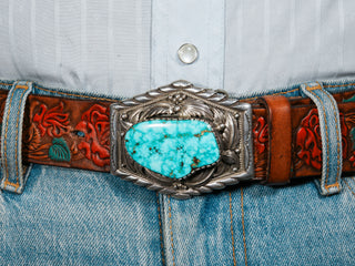 Vintage Lone Mountain Turquoise Belt Buckle | Lee Baker