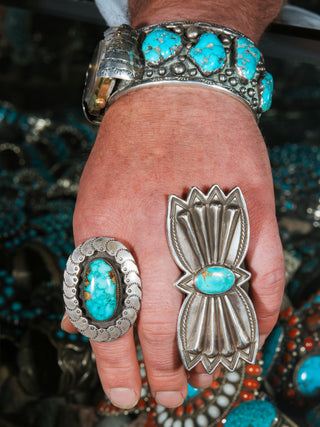 Fox Turquoise Butterfly Concha Old Pawn Ring | Artisan Handmade