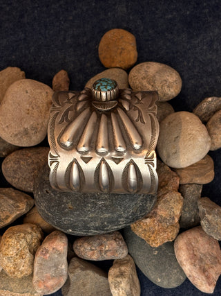 Wide Kingman Turquoise Repoussé Cuff | Julian Chavez