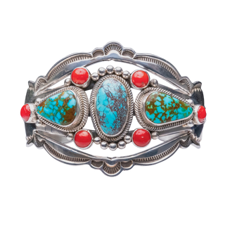 Coral & Kingman Turquoise Bracelet | Aaron Toadlena