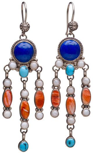 Lapis, Kingman Turquoise, Mother of Pearl, & Spiny Oyster Shell Earrings | Artisan Handmade