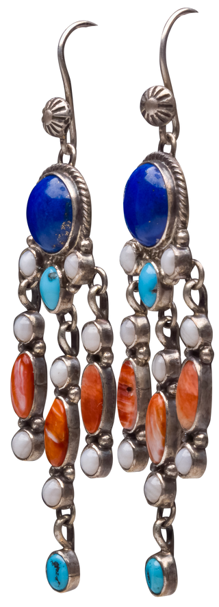 Lapis, Kingman Turquoise, Mother of Pearl, & Spiny Oyster Shell Earrings | Artisan Handmade