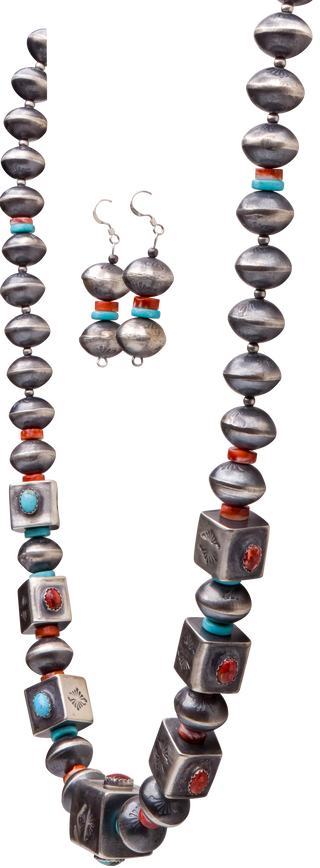 Samsville Exclusive: Spiny Oyster Shell with Kingman Turquoise Necklace & Earring Set | Larrison Nez