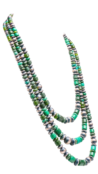 Three Strand Royston Turquoise and Navajo Pearl Necklace | Navajo Handmade