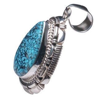 Sterling Silver Pendant with Spiderweb Kingman Turquoise | Larry Moses Yazzie