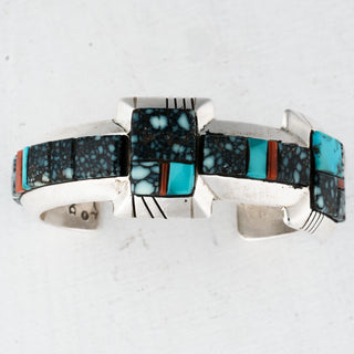 New Lander Turquoise, Kingman Turquoise, & Coral Inlay Cuff | Causandra Dukepoo