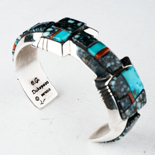 New Lander Turquoise, Kingman Turquoise, & Coral Inlay Cuff | Causandra Dukepoo