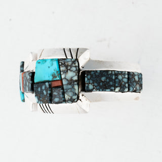 New Lander Turquoise, Kingman Turquoise, & Coral Inlay Cuff | Causandra Dukepoo