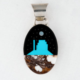 Sleeping Beauty Turquoise, Wild Horse Turquoise, Black Jet, & Mother of Pearl Pendant | Calvin Desson