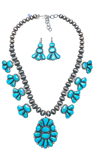 Natural Morenci Turquoise Squash Blossom & Earring Set | Andy Martin