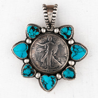 1917 Silver Coin & Persian Turquoise Pendant | Lawrence Archuletta via Buffalo Dancer