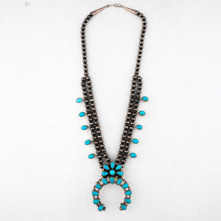High-Grade Kingman Turquoise Squash Blossom Necklace | Artisan Handmade