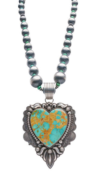 Kingman Turquoise & Navajo Pearl Heart Necklace | Albert Jake