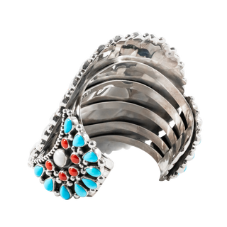 Sunshine Cuff with Coral, Mother of Pearl, Spiny Oyster Shell, & Sleeping Beauty Turquoise | Melvin & Tiffany Jones