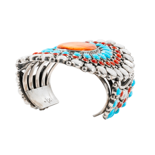 Sunshine Cuff with Coral, Mother of Pearl, Spiny Oyster Shell, & Sleeping Beauty Turquoise | Melvin & Tiffany Jones