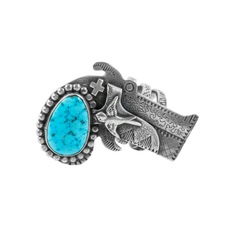 Kingman Turquoise Songbird Gun Ring | Artisan Handmade