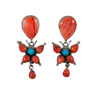 Spiny Oyster Shell & Kingman Turquoise Butterfly Earrings | C. Wylie