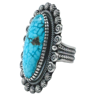 Handstamped Birdseye Kingman Turquoise Ring | Leon Martinez