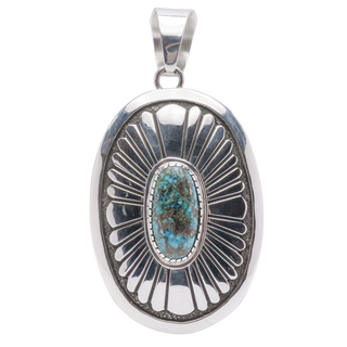 Handstamped Sterling Silver Pendant with Morenci Turquoise | Tommy Jackson