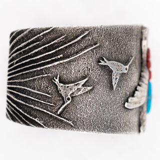 Turquoise, Coral, & 14k Gold Tufa Cuff | Philander & Shinibah Begay