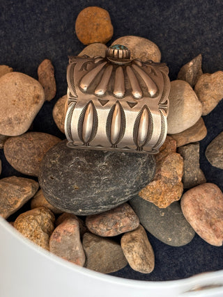 Wide Kingman Turquoise Repoussé Cuff | Julian Chavez